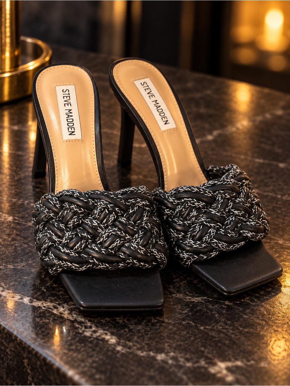 Steve Madden Black Braided Mule Heels | Square Toe | Size 7